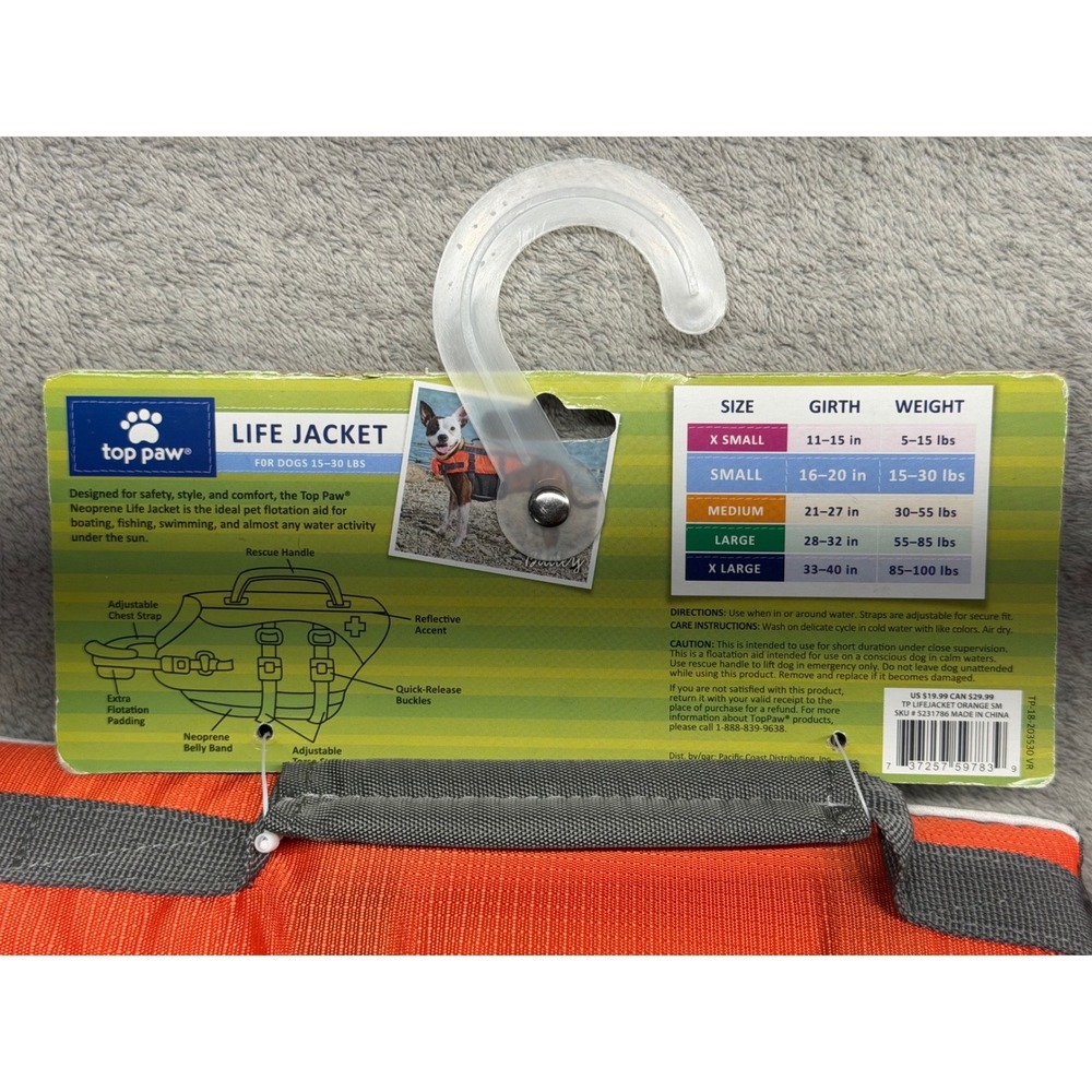 Top Paw Orange Neoprene Dog Life Jacket Small 15-30 lbs Water Safety Vest Handle - Picture 6 of 6